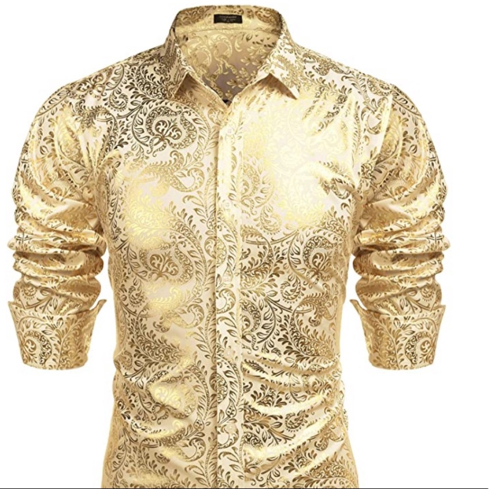 Men's Gold Floral Print Shirt